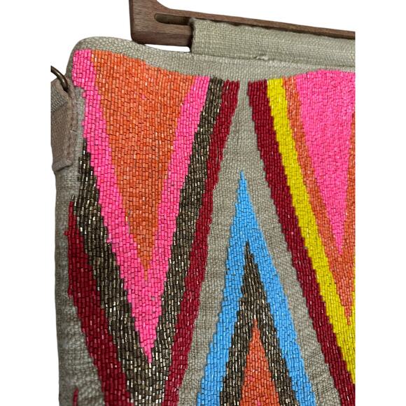 Chloe & Lex tan tan multi color beaded Tote - Picture 2 of 5